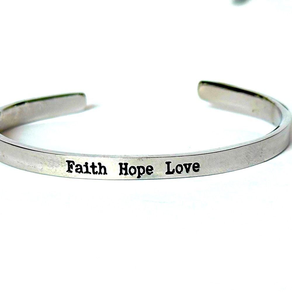 FAITH HOPE LOVE Silver-toned Thin Cuff Bracelet